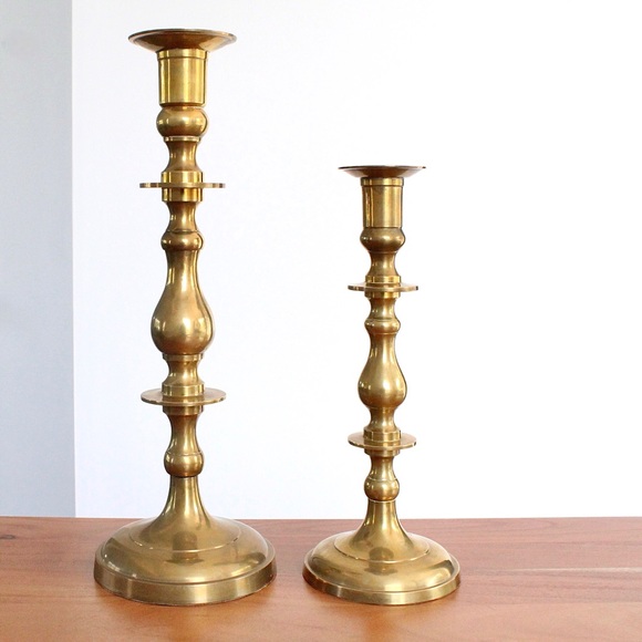 Vintage Brass Candle Holder Set Two Piece Large Taper Candlestick AMC New York - Picture 2 of 9